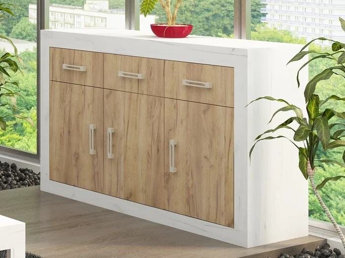 Komoda GOUDINI 3D3S craft bílá/zlatá – 5 let záruka