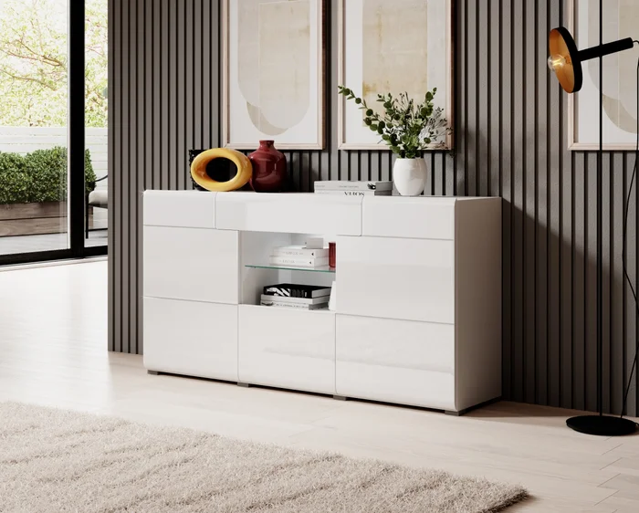 Komoda HAMAL 3D1S Typ 1 – bílý lesk