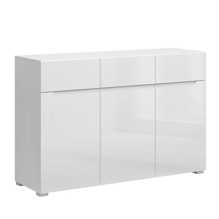 Komoda JOLK 3D3S, bílý extra vysoký lesk HG
