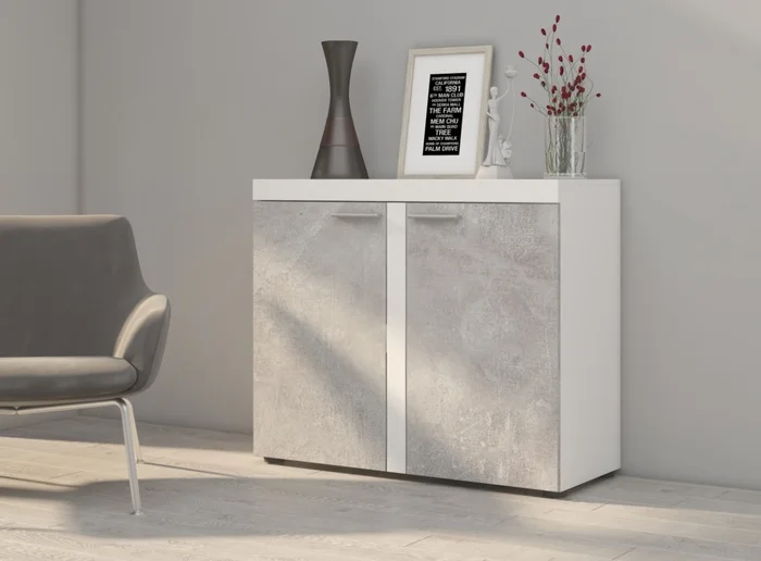 Komoda KADEN 2D – bílá/beton