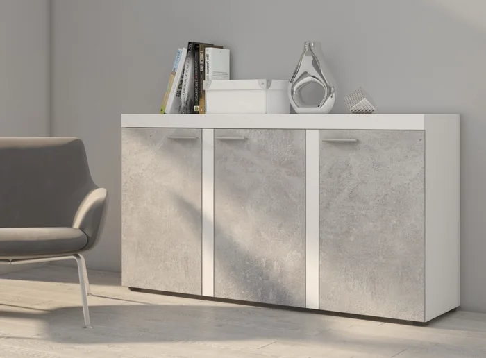 Komoda KADEN 3D bílá/beton