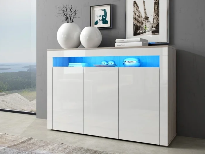Komoda LIMINKA 130x88x40 cm, dub sonoma/bílý lesk – 5 let záruka