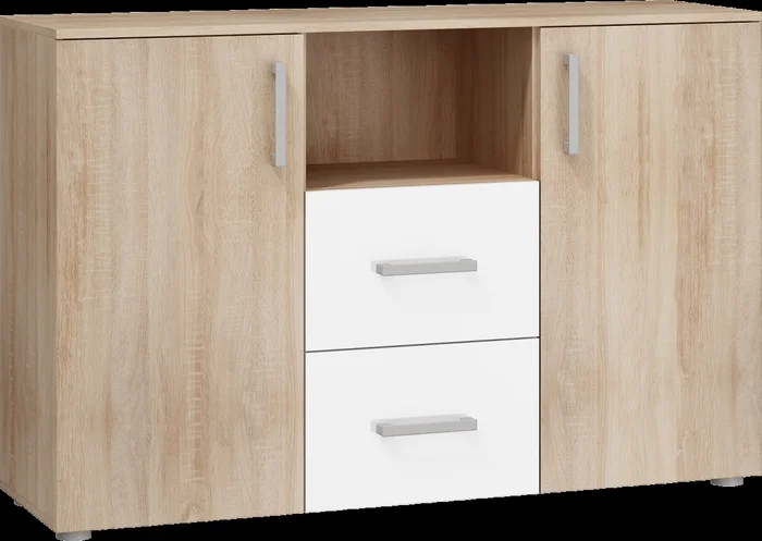 Komoda Mangona – dub sonoma / bílý lesk