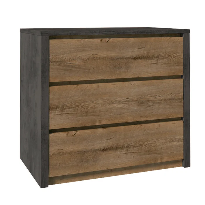 Komoda MONTANA K3S NEW, 90×43×80 cm, smooth šedý / dub lefkas tmavý