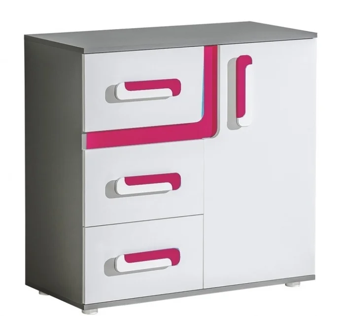 Komoda ORAKI 1D3S – antracit/růžová