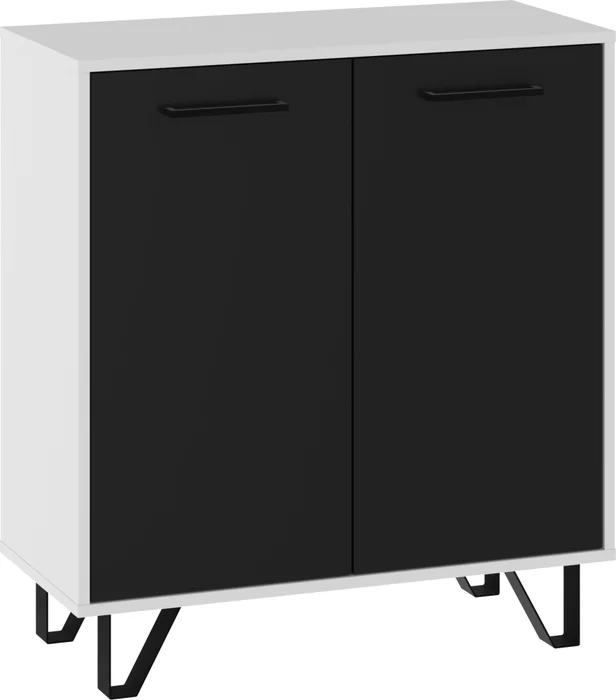 Komoda PRUDHOE 2D, bílá/černý lesk, 5 let záruky