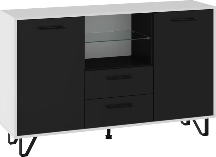 Komoda Prudhoe 2D2S, bílá/černý lesk
