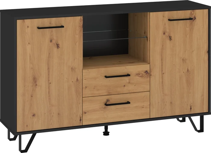 Komoda PRUDHOE 2D2S černá/dub artisan