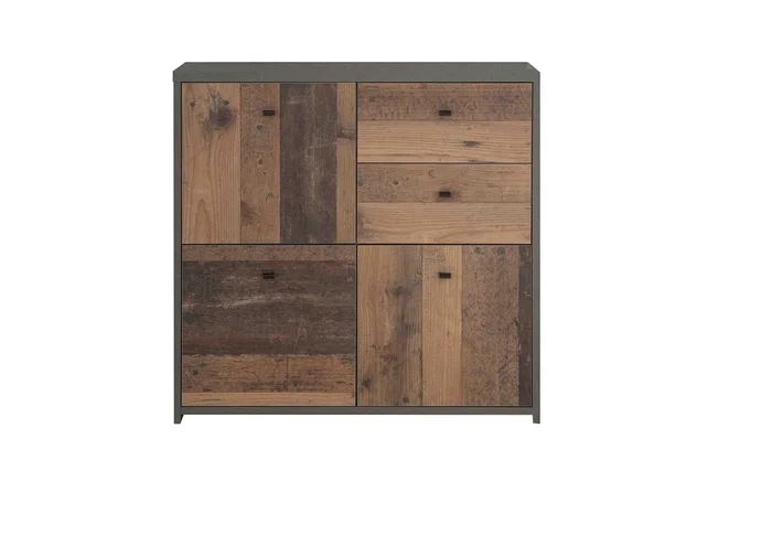 Komoda ROEL 3D2S – beton tmavě šedý / old wood vintage