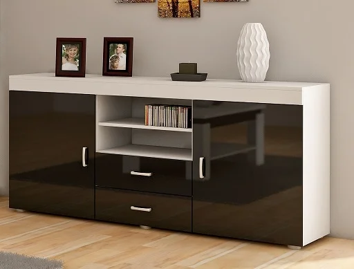 Komoda SIWANI - bílý/černý lesk, 5 let záruka