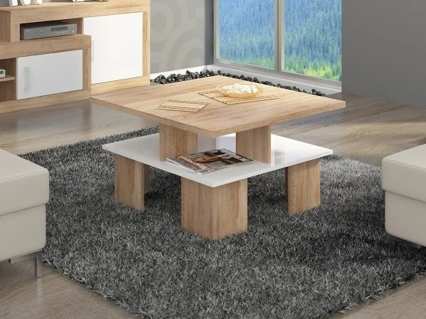Konferenční stolek TRAFALGAR A – dub sonoma/bílý lesk, 80 × 49 × 80 cm