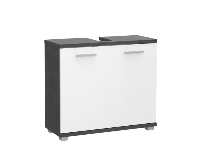 Koupelnová skříňka pod umyvadlo – tmavě šedý beton / bílý lesk, 69,9 × 62 × 28,9 cm