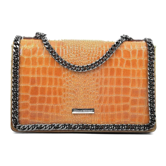 Kožená kabelka Carla Ferreri Chain hnědá