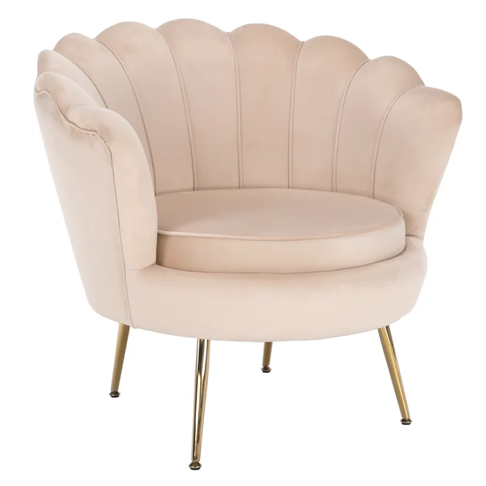 Křeslo Art Deco Béžová Velvet se zlatým chromem – NOBLIN