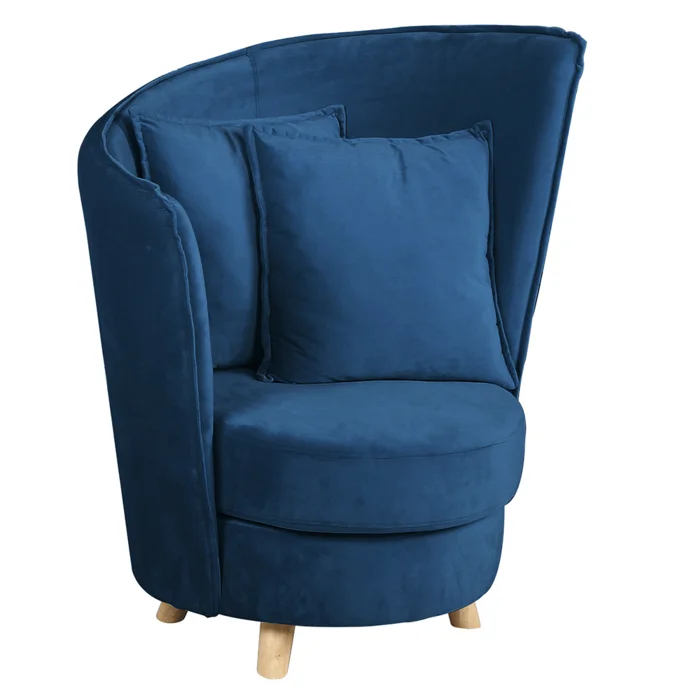 Křeslo Art Deco ROUND, modrá Velvet, dubové nohy