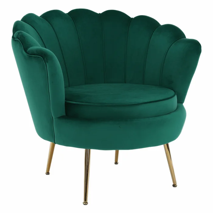 Křeslo Art Deco Velvet Emerald – zlaté chromové nohy