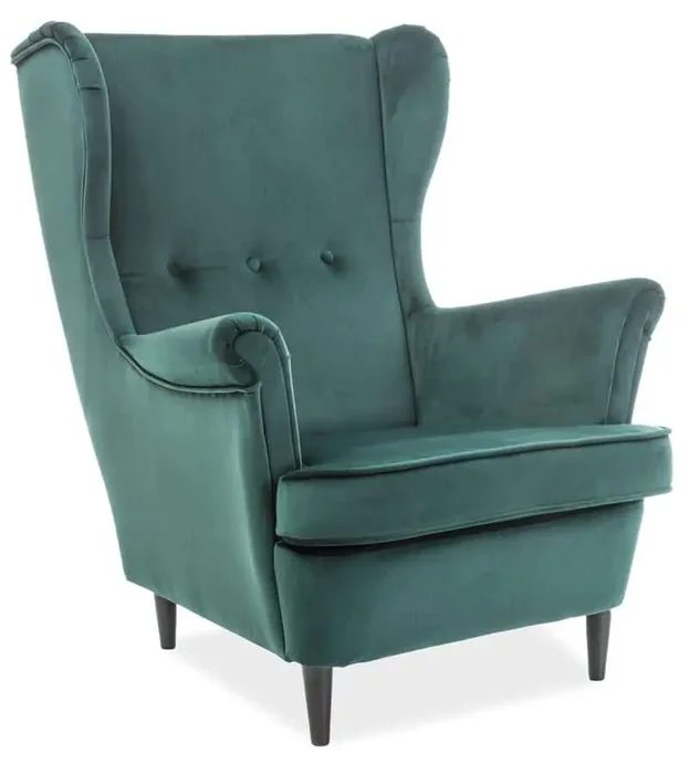 Křeslo LORD VELVET – tmavě zelené Velvet s nohami wenge