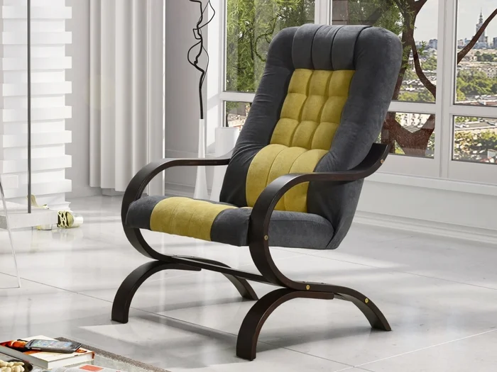 Křeslo WESSON 5 – šedá/žlutá látka, wenge