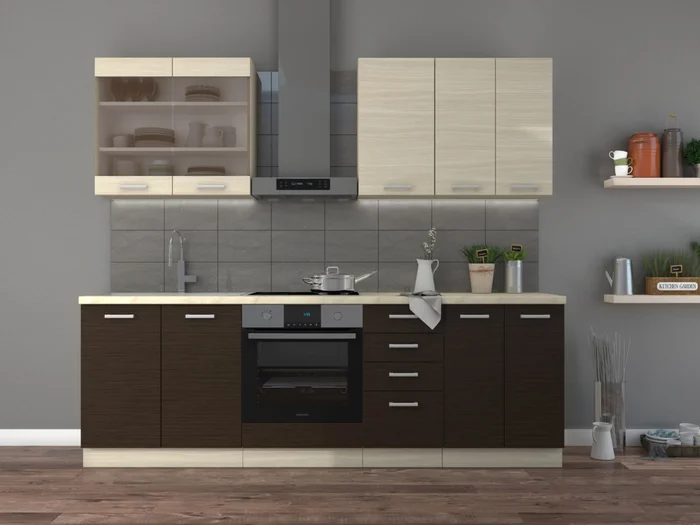 Kuchyně NORFOLK 240/180 cm – dub Ferrara/Legno tmavé