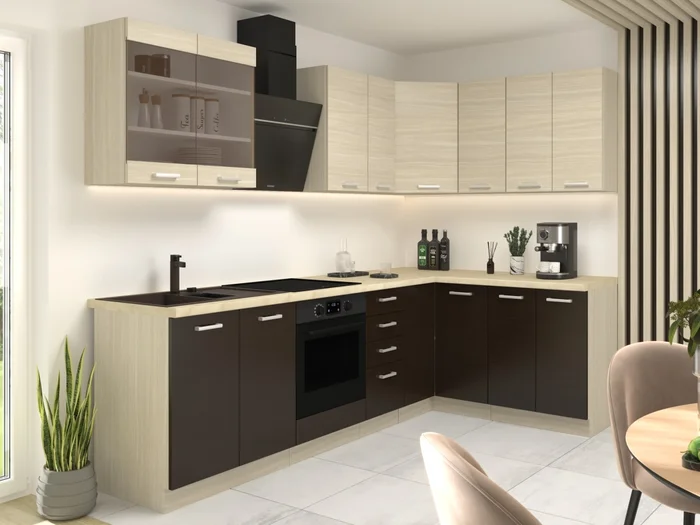 Kuchyně NORFOLK 270x150 cm dub ferrara/legno tmavé