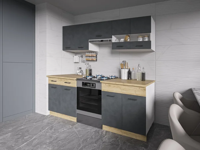 Kuchyně PIETRUS 160/220 cm – antracit/dub craft