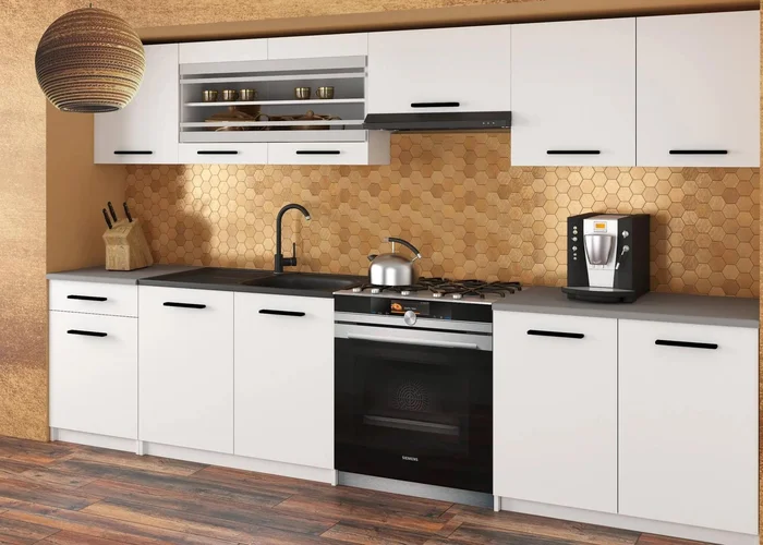 Kuchyňská linka Belini 260 cm bílá mat s pracovním deskou Justyna