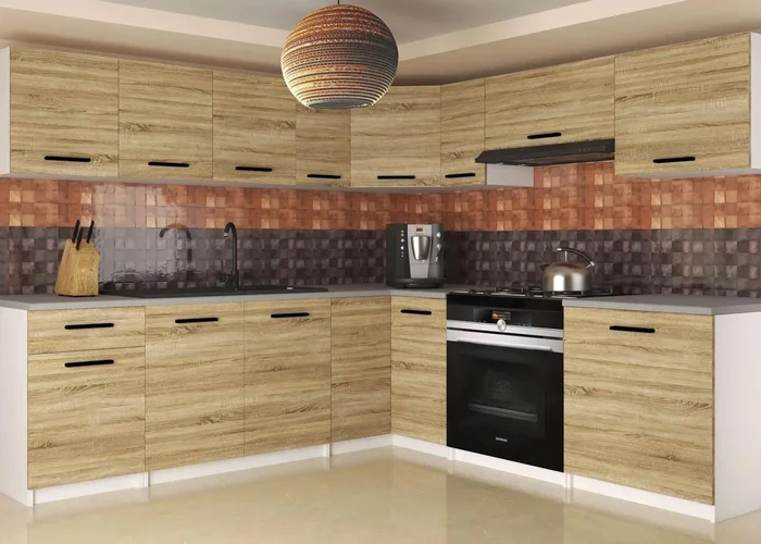 Kuchyňská linka Belini 420 cm dub sonoma s pracovní deskou Uniqaplus