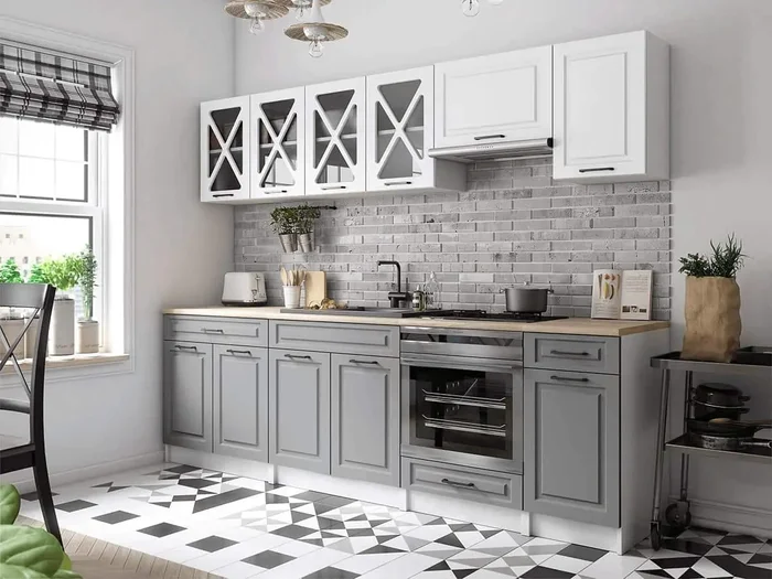 Kuchyňská linka Gréta 260 cm – bílá/popel MAT