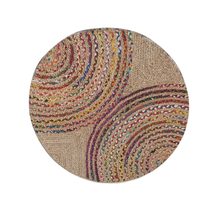 Kulatý koberec 120 × 120 cm, bavlna/polyester, přírodní barva