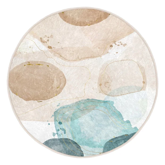 Kulatý koberec Puddle 80 cm modro-béžový