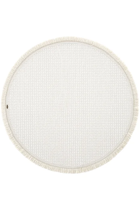 Kulatý kusový koberec 100 cm – krémový, s třásněmi, vzorovaný