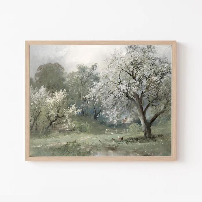Kvetoucí stromy – obraz s dřevěným rámem 30 x 40 cm