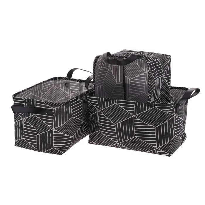 Látkové košíky Yara s oušky – set 3, černé