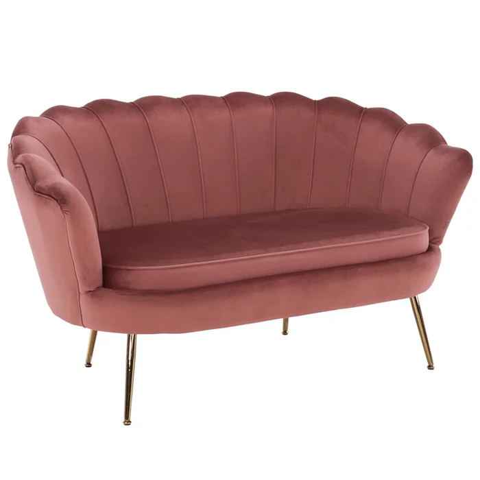 Lavice Art Deco s růžovým velvetem a zlatým chromem