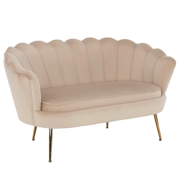 Lavice Noblin Art Deco s béžovým velvetem a zlatým chromem