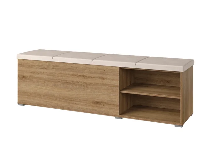 Lavice s úložným prostorem 160 cm – dub divoký, béžová látka