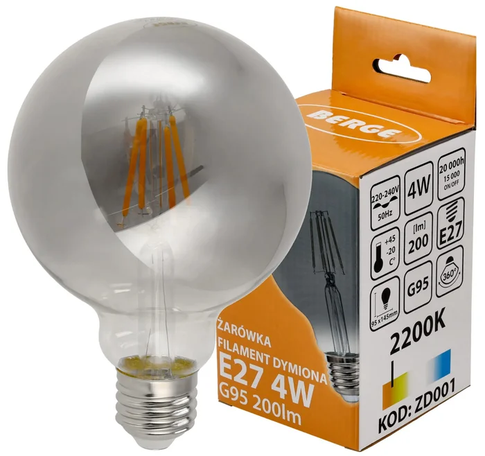 LED G95 E27 4W teplá bílá kouřová
