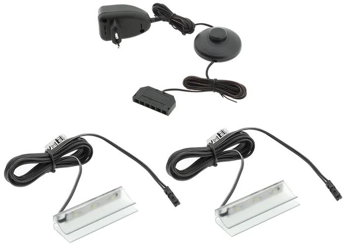 LED klipy pro osvětlení skleněných polic, 2 ks, modrá