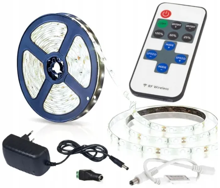 LED pásek 5m, studená bílá, stmívač, sada 12V, 24W