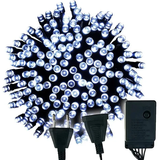 LED vánoční řetěz 60 LED studená bílá 5m s 8 režimy