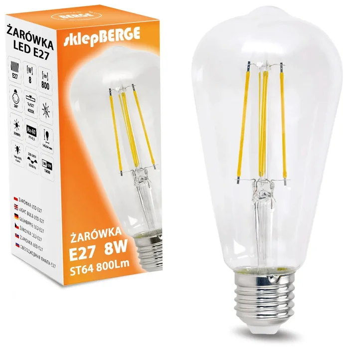 LED žárovka E27 ST64 8W neutrální bílá