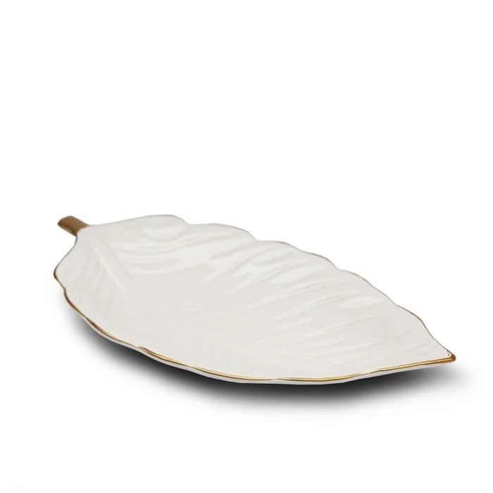 Listový keramický talíř 30 cm, krémový