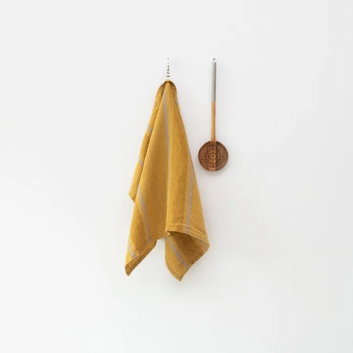 Lněná kuchyňská utěrka Amber Bronze Stripes 65x65 cm