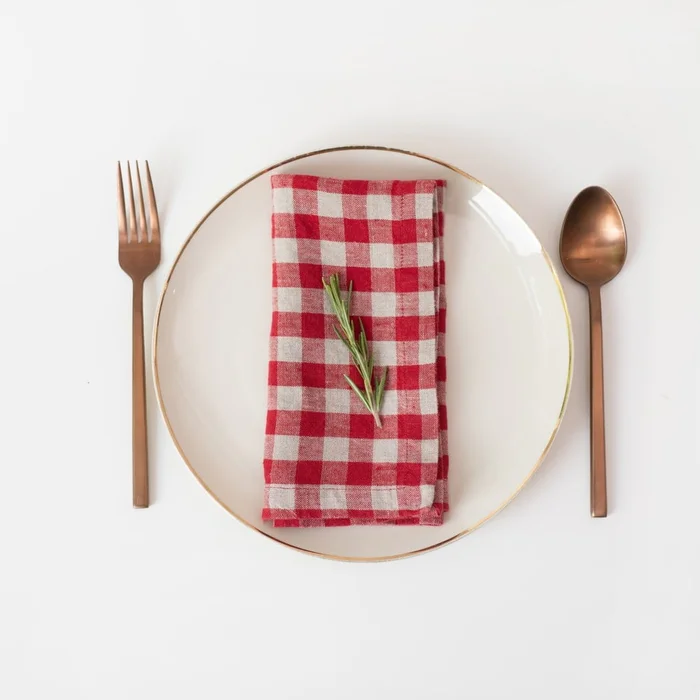 Lněné ubrousky v sadě 2 ks Red Gingham