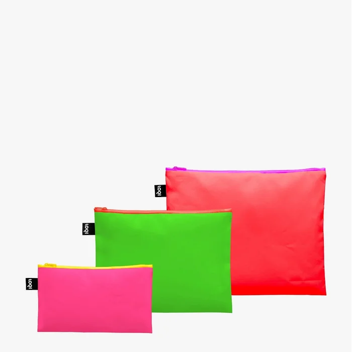 LOQI Neon zip kapsičky – sada 3 ks (tmavě oranžová, zelená, růžová)