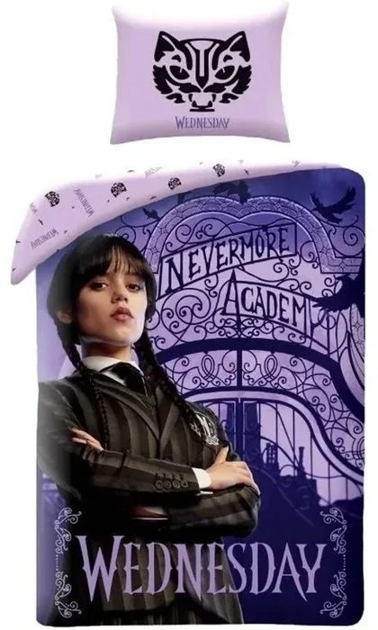 Ložní souprava Wednesday Nevermore Academy, 100% bavlna, 140x200/70x90 cm