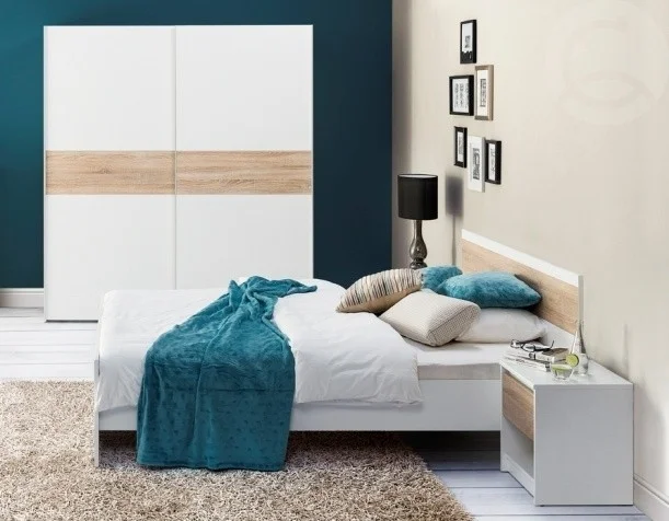 Ložnice DAMBULLA: postel 160x200, skříň a 2 noční stolky, bílá/dub sonoma