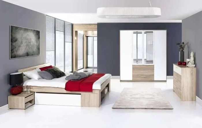 Ložnice MILO: postel 160x200, komoda 4 zásuvky, šatní skříň
