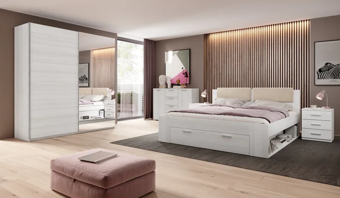 Ložnice ZANDER 1 – postel 160×200 cm, dekor abisko ash