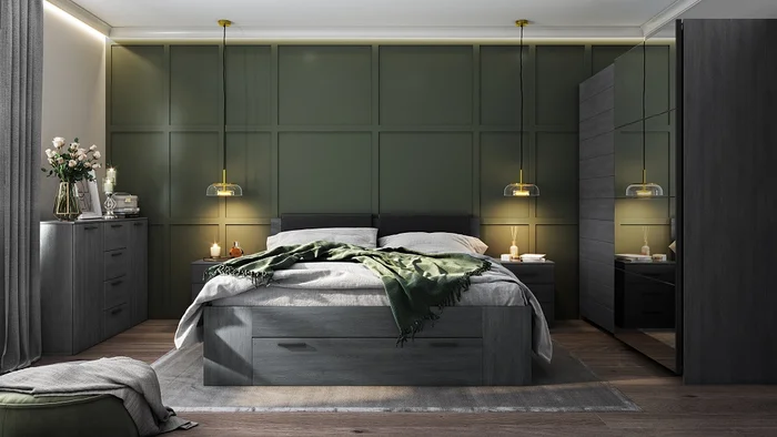 Ložnice ZANDER 1 s postelí 160×200 cm, dub carbon